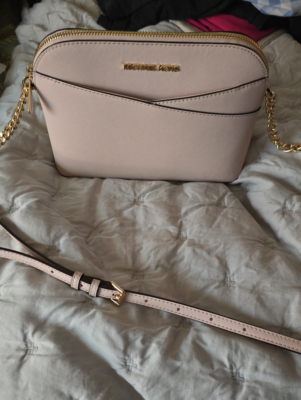Michael Kors Blush Pink Saffiano Crossbody Bag with Gold Chain Strap
